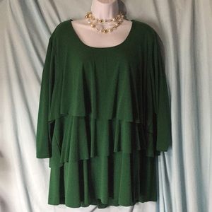 Susan Graver Clothing Plus Size 2X Ruffles Green